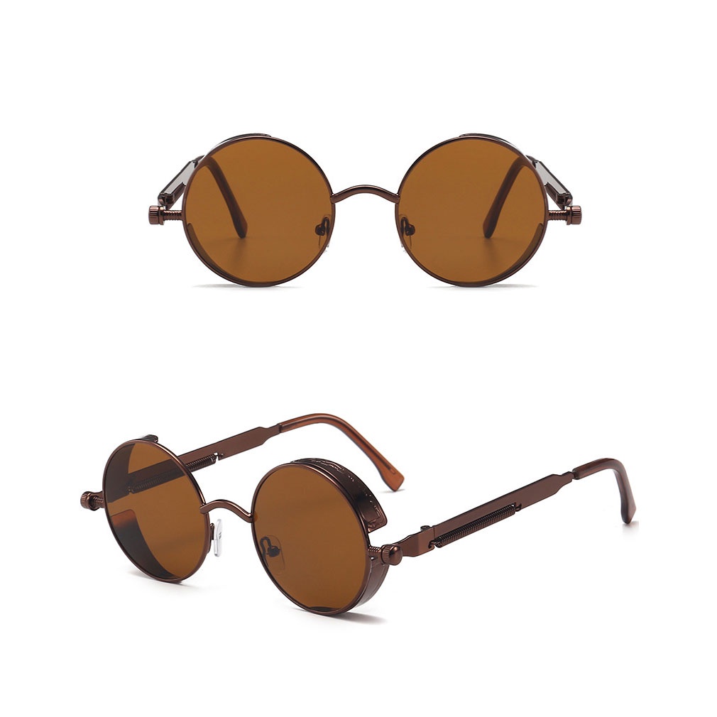 Kacamata Hitam Polarized Vintage Steampunk Bulat Trend Mirrored Outdoor Sunglass