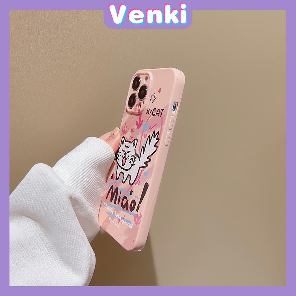 VENKI - For iPhone 11 iPhone Case Cream Glossy Soft Case TPU Shockproof Camera Cover Protection Graffiti Cat Compatible with iPhone 14 13 Pro max 12 Pro Max xr xs max 7Plus 8Plus