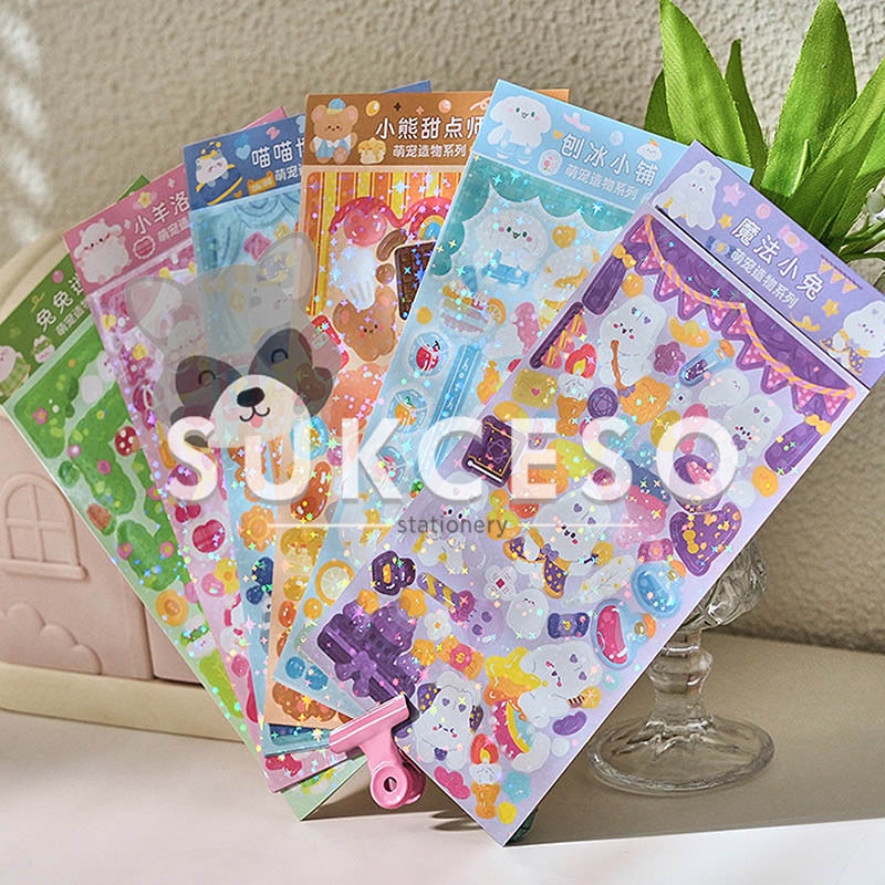 

Shimmering Pet Dimension Shiny Diary Deco Stickers / Sticker Waterproof Bentuk Karakter Lucu