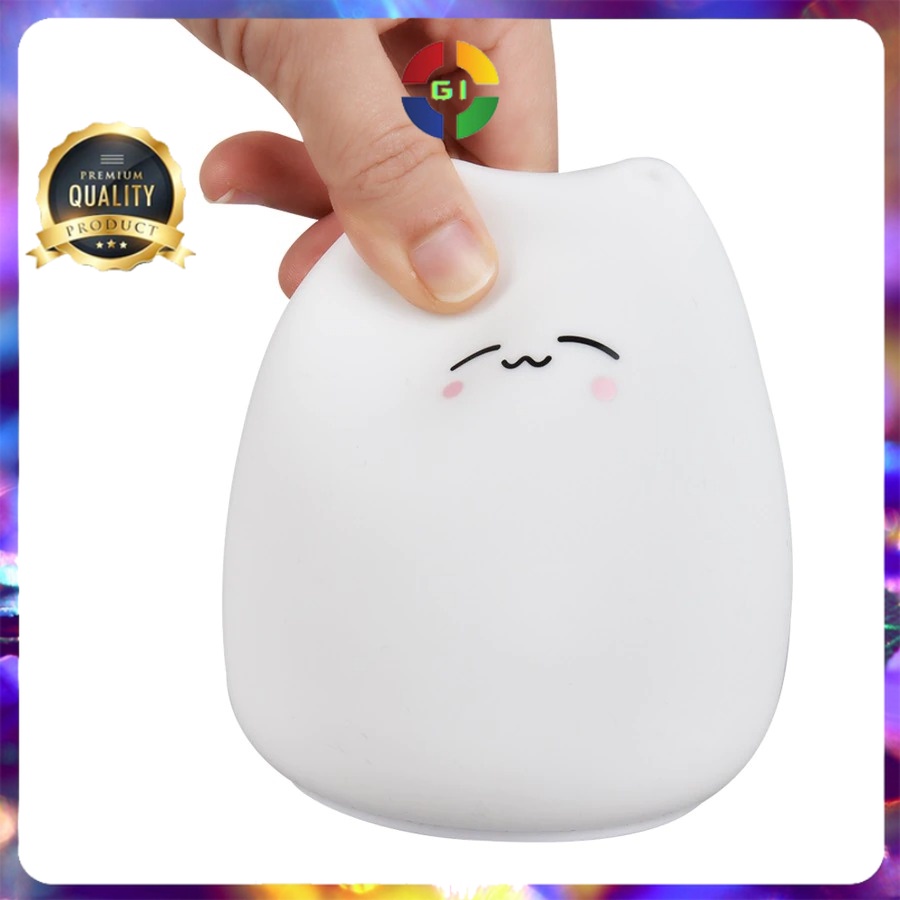 Lampu Tidur LED Model Cute Cat RGB 5 Color 0.3W 4.5V White