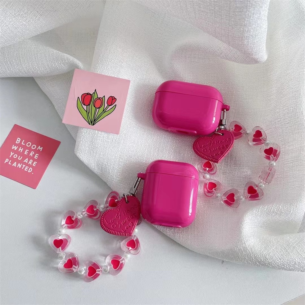 Rose Red Airpods1 /2 Airpods Pro Pelindung Case Kartun Bluetooth Earphone Silikon Penutup Pelindung Nirkabel Earphone Rantai Dekorasi Hadiah