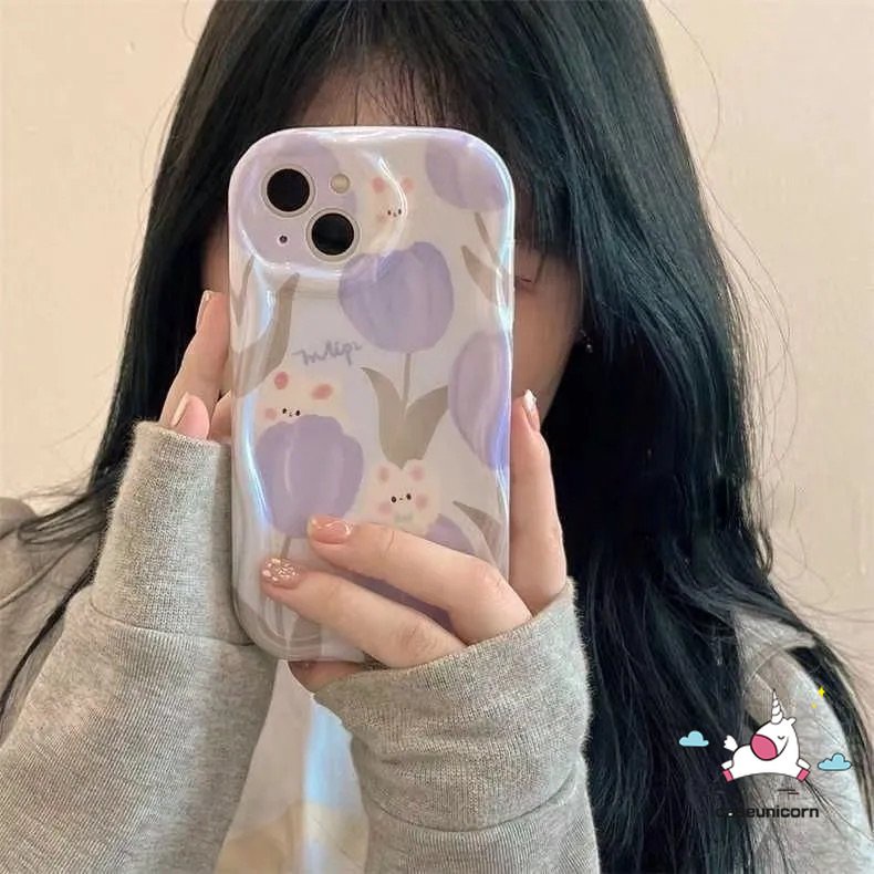 Casing Tepi Lengkung Bergelombang 3D Untuk Vivo Y11 Y36 Y35 Y12s Y17 Y22 Y91 Y30 Y91C Y12 Y16 Y33s Y15s Y20 Y12i Y15 Y21s Y15A Y22s Y20i Y51A Y21 Y02 Y51 Y31 Bunga Tulip Kelinci Lucu Soft Cover