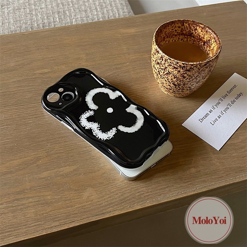 IPHONE Casing Ponsel Bunga Retro Sederhana Kompatibel Untuk Iphone13 11 12 14 Pro Max XR 7 8 6s 6 Plus X XS Max SE 2020 3D Wavy Curved Edge Glossy Tpu Lembut Shockproof Cover