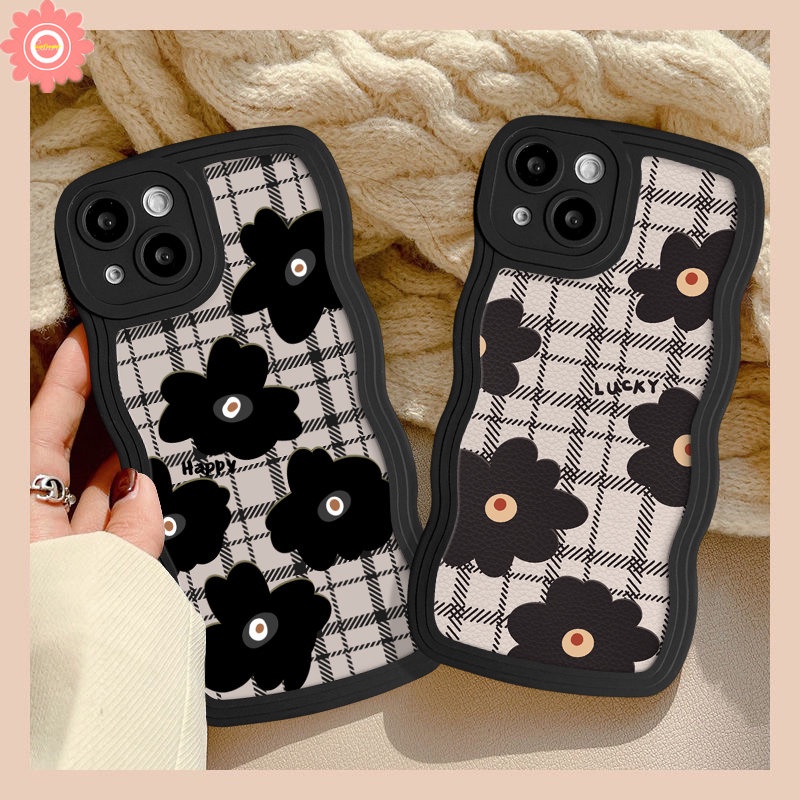 Checkered Retro Black Flowers Cover for Infinix Hot 8 10s 11s 9 10 20 20s 12i 10Lite 12 Pro Hot 11 9 12 10 Play Smart 4 6 5 Plus Note 12 G96 10 Pro Soft Wavy Edge TPu Case