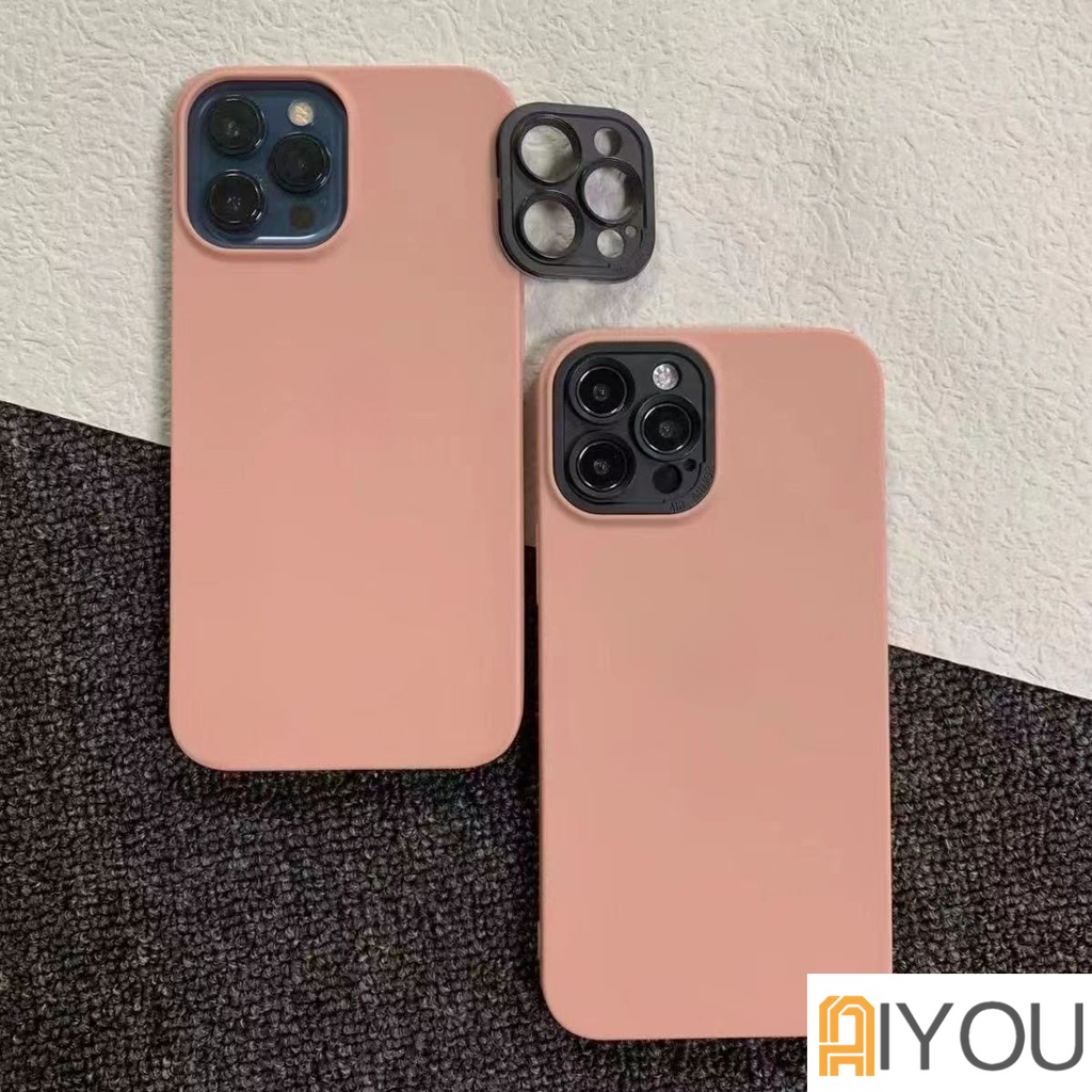 IPHONE Casing Ponsel 2in1 Warna Permen Matte Silikon Full Cover Pelindung Lensa Untuk Iphone14 13 12 11 Pro Max XR X Xs SE 8 7 Plus