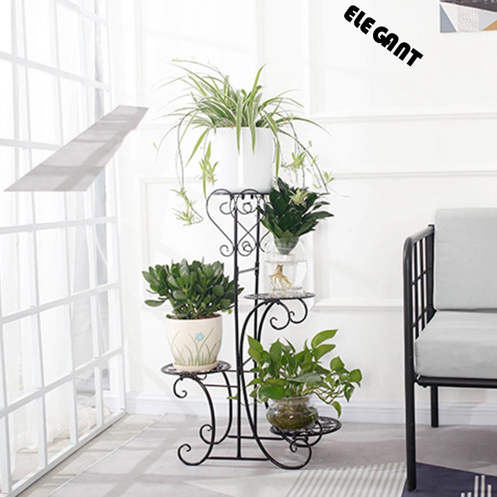 [Elegan] Stand Tanaman Balkon Ruang Tamu 4tingkat Besi Tempa Indoor Outdoor Metal Planter Holder