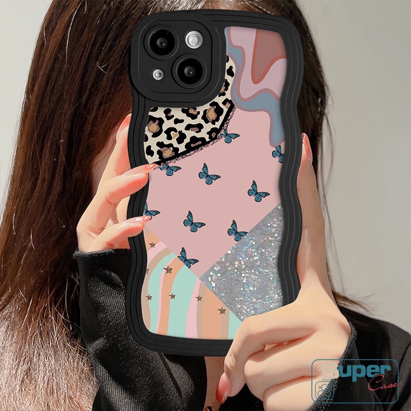 Untuk Redmi 12C 10 9A 9a1 10C 9C 10A 9T A1+Redmi Note11 10s 9s 8 9 11s 11 10 Pro POCO M3 X3 NFC Pro Mi 11T Pro Vintage Butterfly Art Kotak-Kotak Bunga Leopard Print Lembut Bergelombang Casing Edge