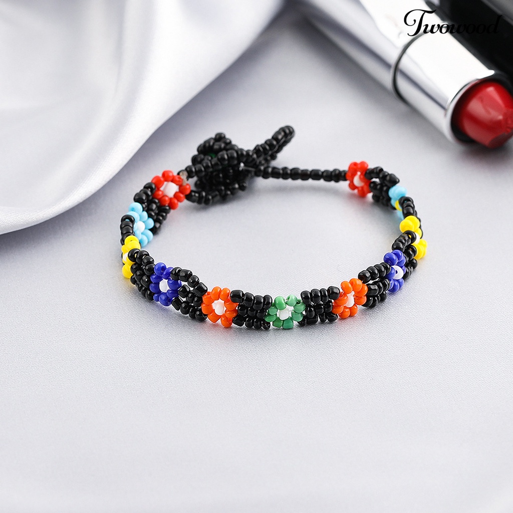 Twowood Bead Bracelet Gaya Etnik Tahan Air Resin Wanita Tipe Bunga Handmade Braided Bracelet Hadiah Ulang Tahun