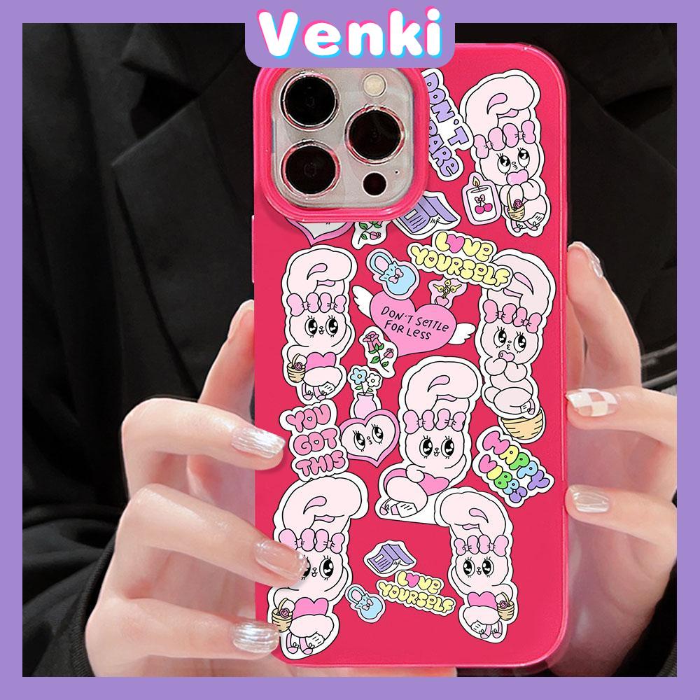 VENKI - For iPhone 11 iPhone Case Red Glossy TPU Soft Case Shockproof Protection Camera Cute Rabbit Sticker Compatible with iPhone 14 13 Pro max 12 Pro Max xr xs max 7 8Plus