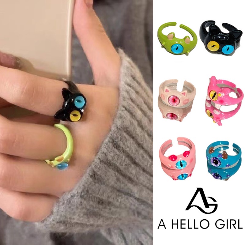 Ahellogirl2023terbaru Lucu Monster Kucing Cincin Kepribadian Perempuan Jari Telunjuk