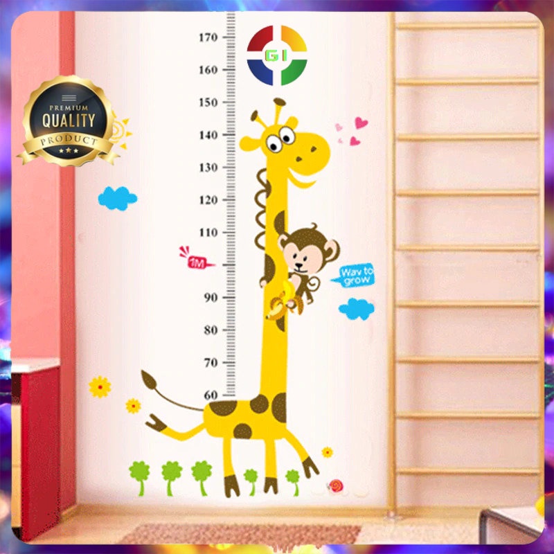 Sticker Wallpaper Dinding Cartoon Giraffe Ruler 50x70cm No Color