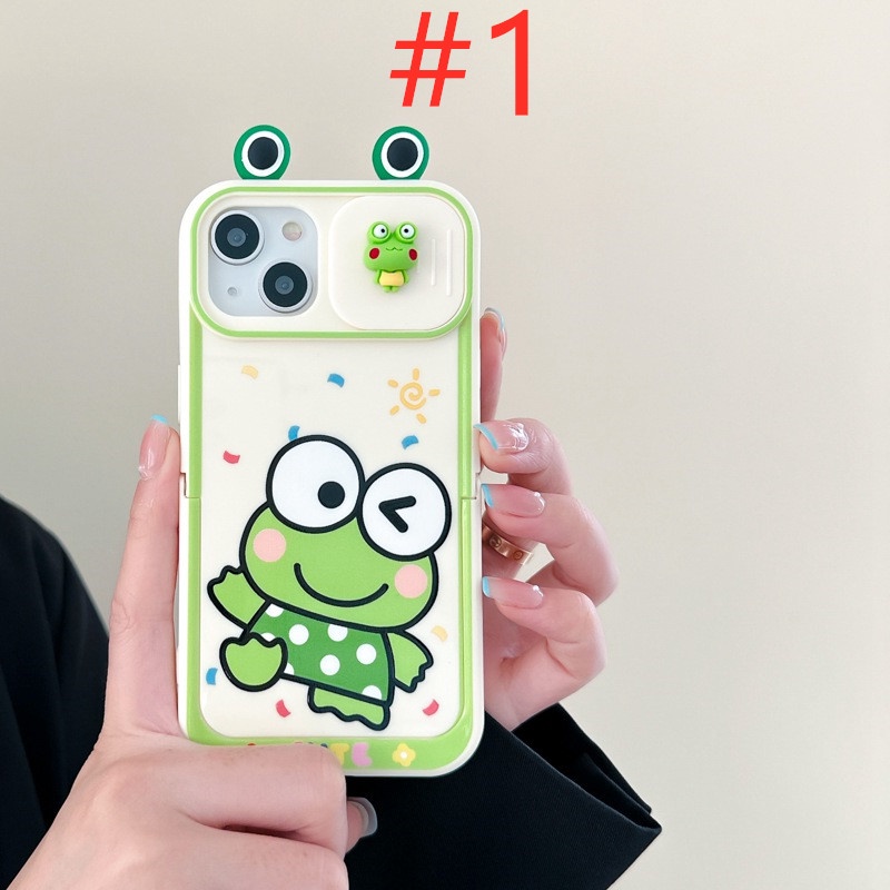 Push Window &amp; Holder Lovely Frog Doll Soft Silicon Case HP iP iPhone 14 + Plus 12 13 Pro Max 11 Matte FTD Casing Apple