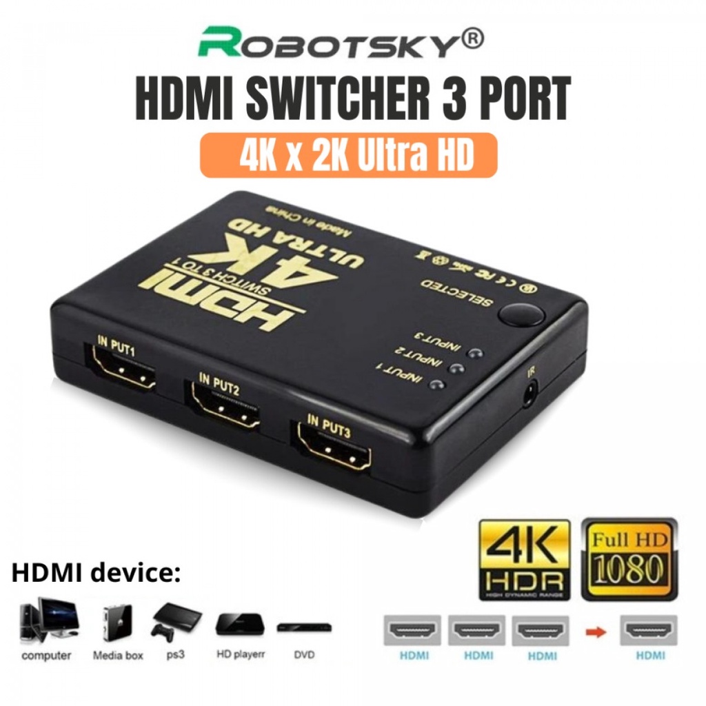 ROBOTSKY HDMI Video Switcher 3 Port MHL 4K × 2K Ultra HD