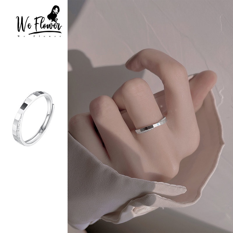 We Flower Minimalis s925 Perak Glossy Cincin Untuk Wanita Perempuan Elegan Bersinar Jari Rings Adjustable Pertunangan Makan Pesta Perhiasan Hadiah