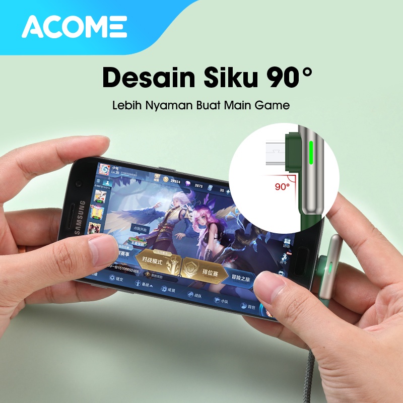 ACOME Gaming Cable Data Fast Charging Kabel Data Micro USB, Type C, Lightning QC3.0 2.4 A Garansi 1 Thn Seri AW