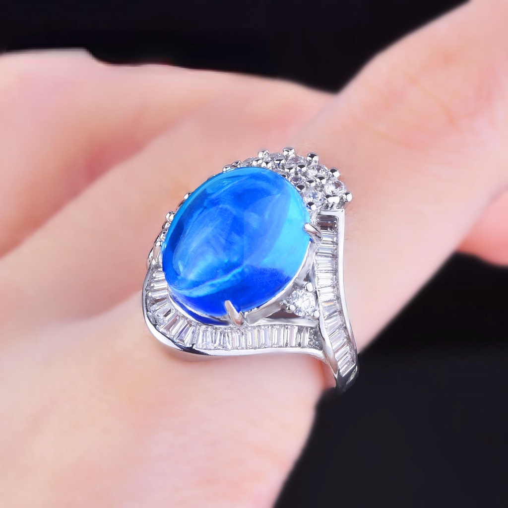 Goldkingdom Aksesoris Perhiasan Fashion Ready Stock Starlight Cincin Permata Biru Cincin Bulat Polos Terang.