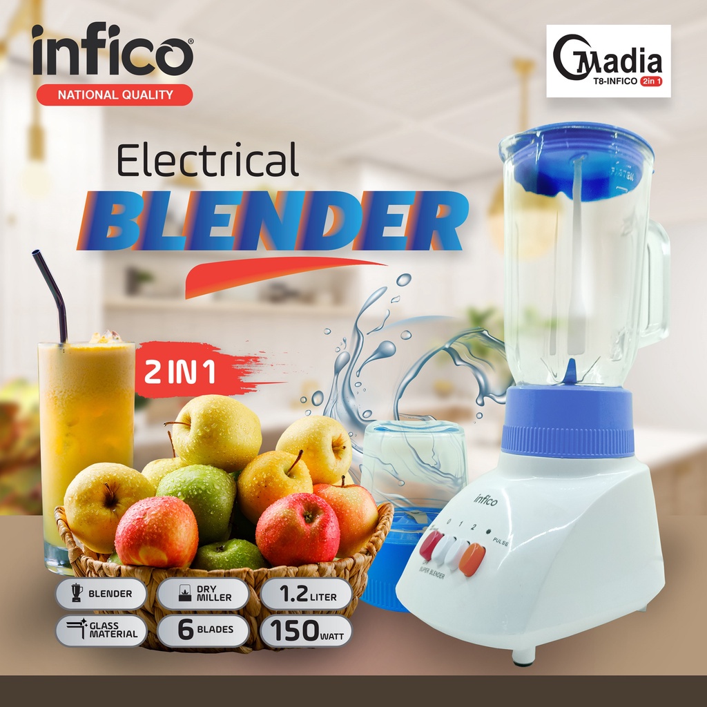 ISTANA ELECTRONIC Blender National Quality Kaca 2 IN 1 Kapasitas 1.2 Liter INFICO SNI FOOD GRADE HEM