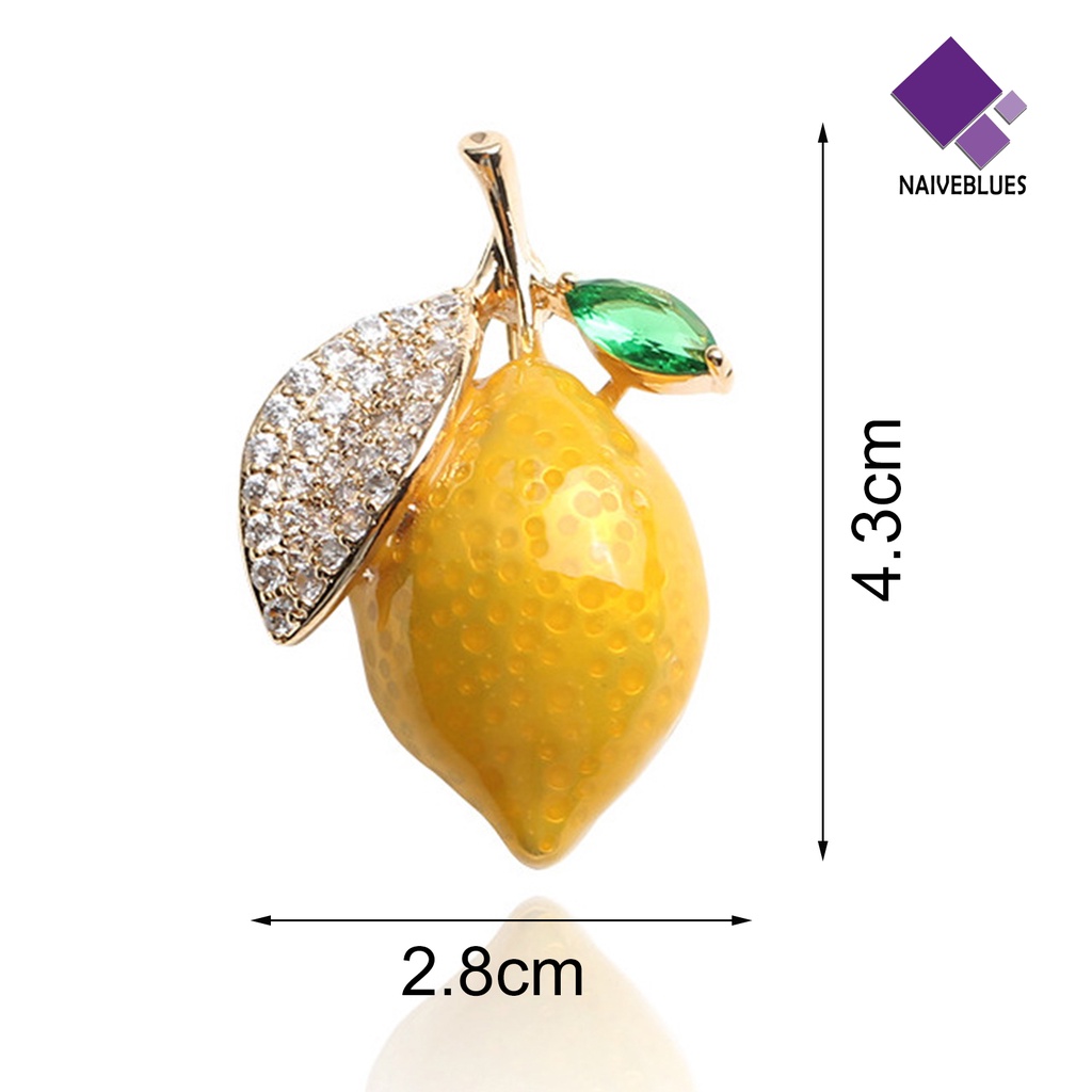 &lt; Naiveblues &gt; Bros Pin Lemon Rhinestones Kuning Terang Kilau Minyak Brooch Decor