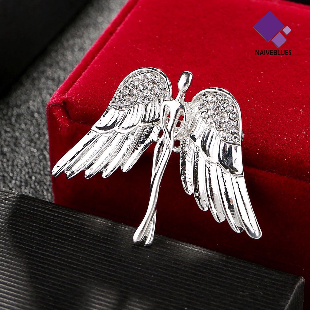 &lt; Naiveblues &gt; Bros Pin Sayap Berlian Imitasi Pria Wanita Shiny Luster Brooch Aksesoris