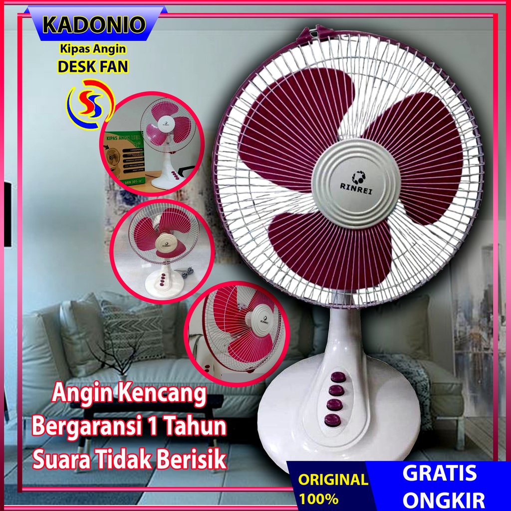 Kipas Angin Meja/ Desk Fan Rinrei 12 In Garansi 12 Bulan