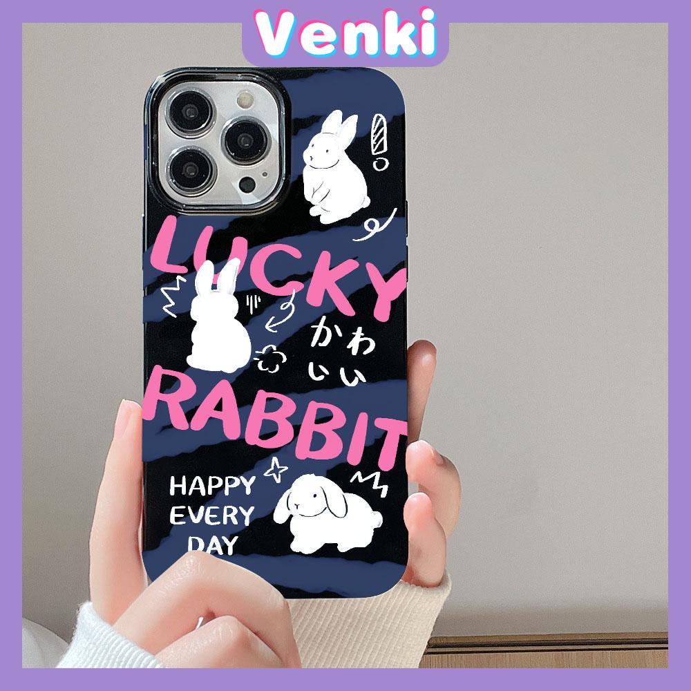 VENKI - For iPhone 11 Phone Case Black Glossy TPU Soft Case Shockproof Protection Camera Cute Little White Rabbit Compatible with iPhone 14 13 Pro max 12 Pro Max xr xs max 7 8 Plus