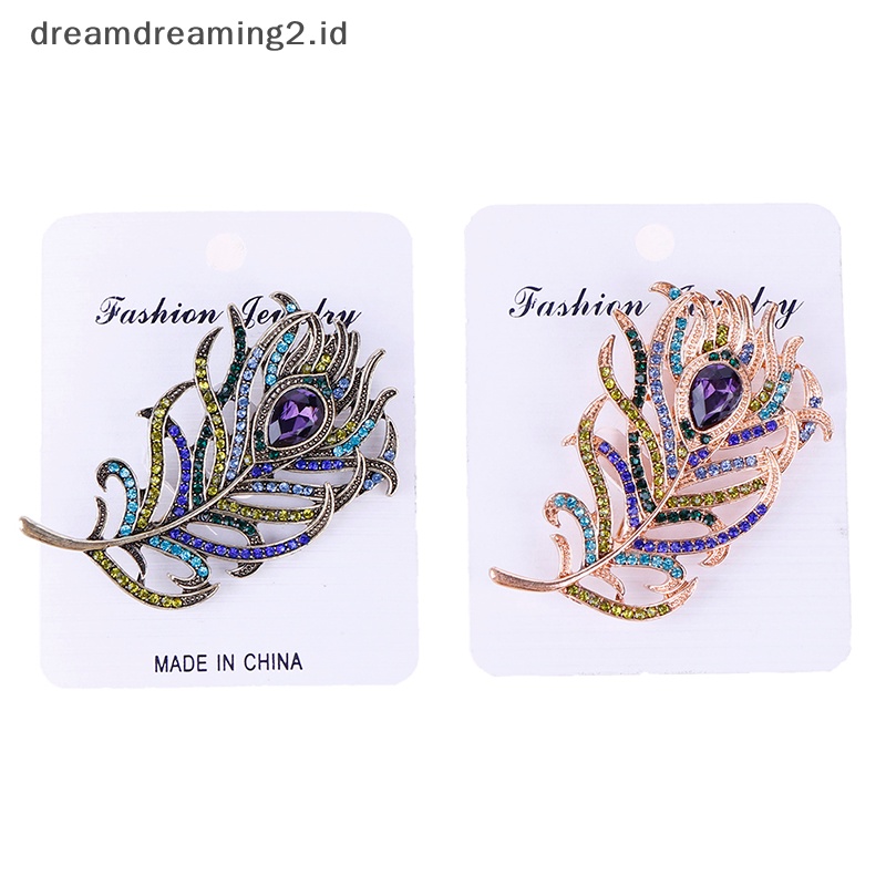 (drea) Bros Bulu Merak Kristal Enamel Pin Bros Dalam Aksesoris Pernikahan//