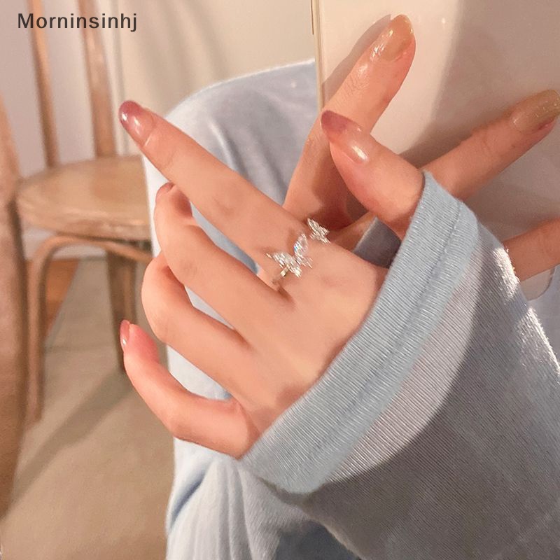 Mornin Korea Sparkling Alloy Butterfly Rings Untuk Wanita Fashion Perhiasan Kepribadian Niche Adjustable Open Perhiasan Pesta Pernikahan id