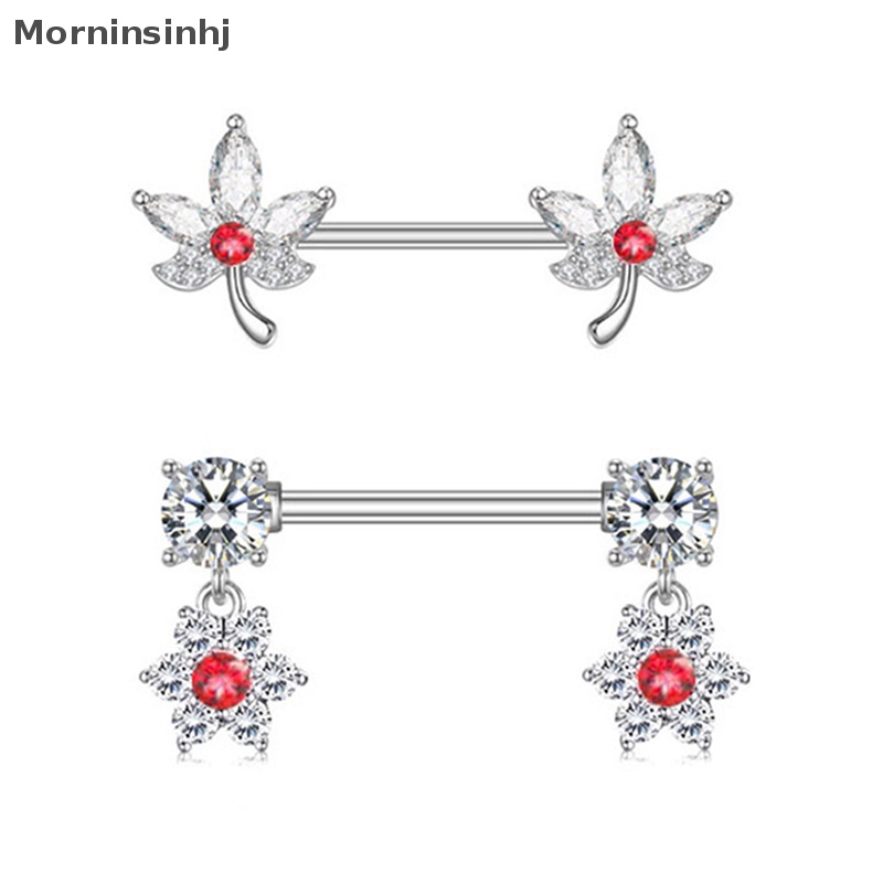 Mornin 1Pcs Fashion Bunga Puting Kristal Jantung Nipple Barbel Nipple Rings Perhiasan Tubuh Untuk Wanita id