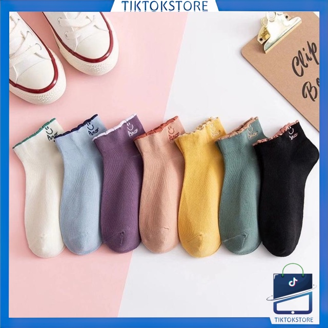 TIKTOK - D2028 Kaos Kaki Pendek Fashion Wanita / Kaos Kaki Amor Women Socks / Kaos Kaki Pendek Motif Smile / Kaos Kaki Ankle Socks / Kaos Kaki K5697