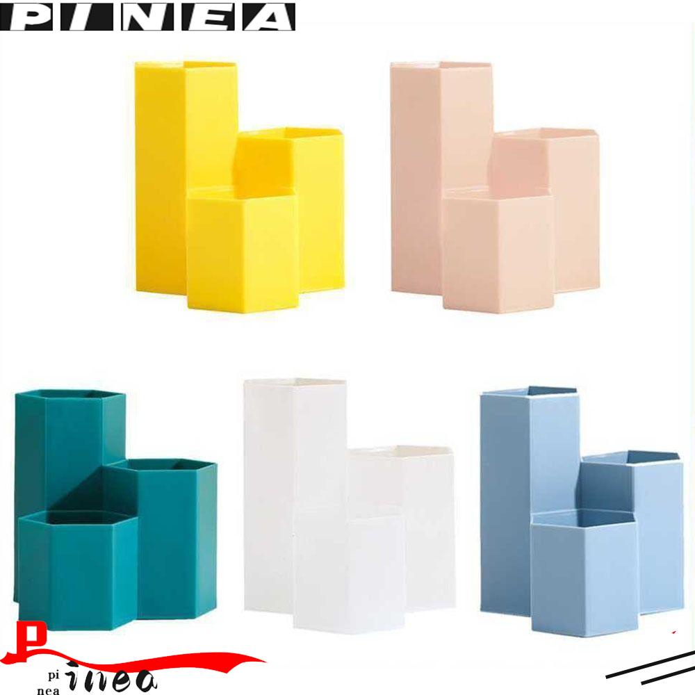 Nanas Hexagonal Belah Ketupat Penyimpanan Pen Holder Plastik Meja Organizer Desktop Storage Three-compartment Storage Pen Box