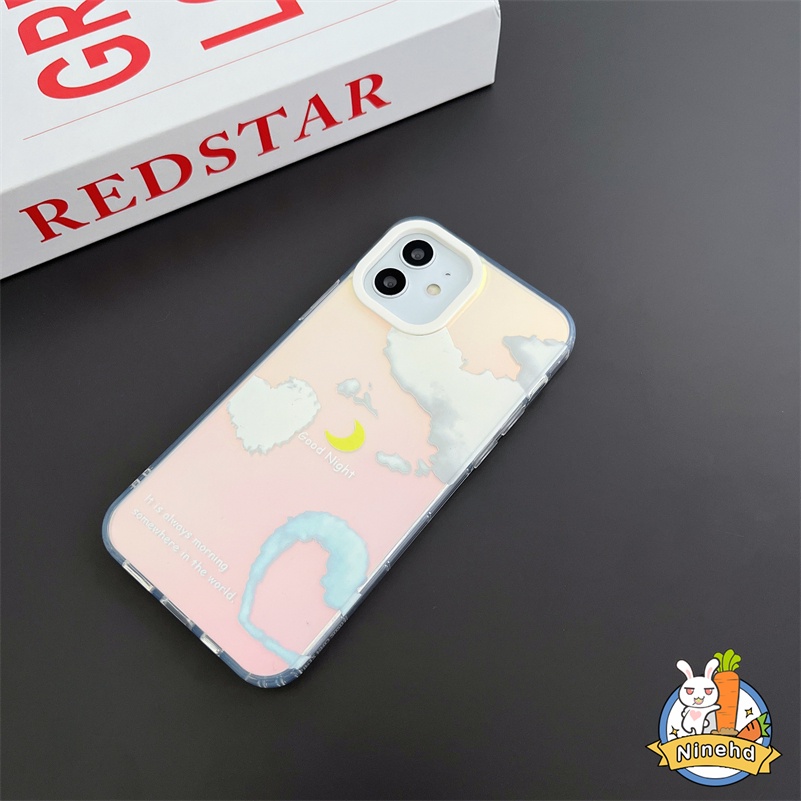 Casing Kompatibel untuk iPhone 14 13 12 11 Pro Max X Xr Xs Max 8 7 Plus SE Ins Aurora Cloud Glossy Phone Case Berkualitas Tinggi Transparan Laser Pelindung Kreatif Silikon Hard Case