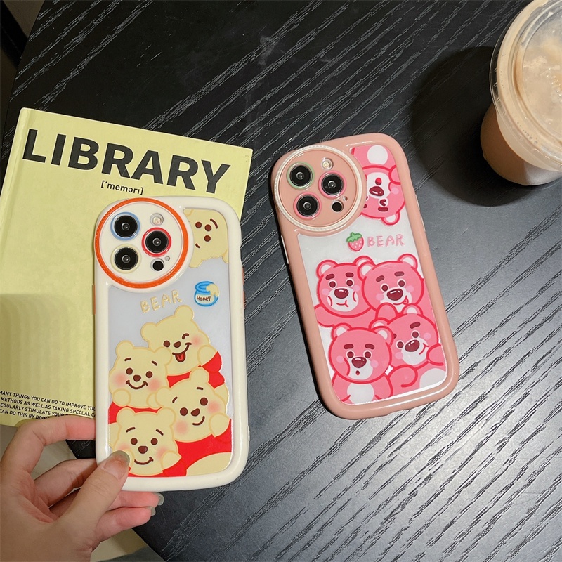 IPHONE Casing Ponsel Kartun Beruang Strawberry Cocok Untuk Iphone14 11 13 12 Pro Max All Inclusive Kontras Vinnie Bear Case Silikon Kartun