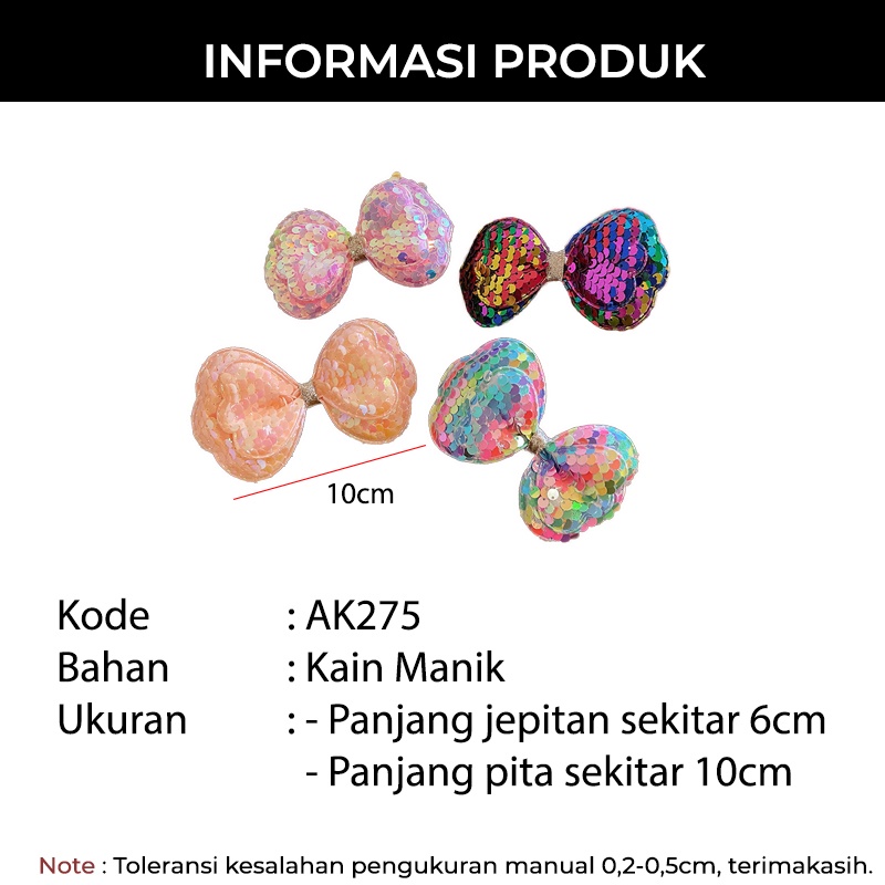 Jepit Rambut Korea Anak Perempuan Pita Motif Manik Mermaid Glitter Cute Hiasan Rambut Hair Clip AK275