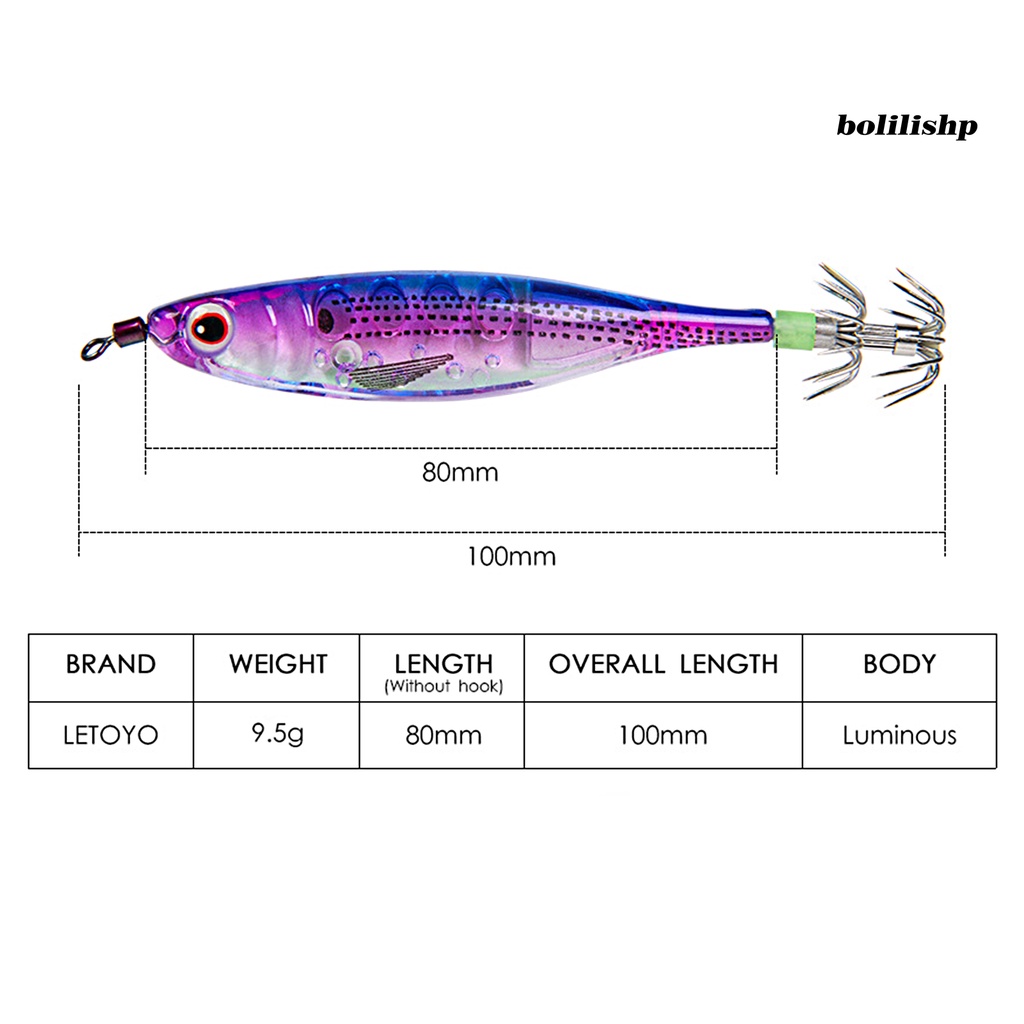 Bo-100mm/9.5g Umpan Pancing Simulasi Kait Tajam 3D Mata Luminous Squid Jig Umpan Buatan Untuk Air Asin