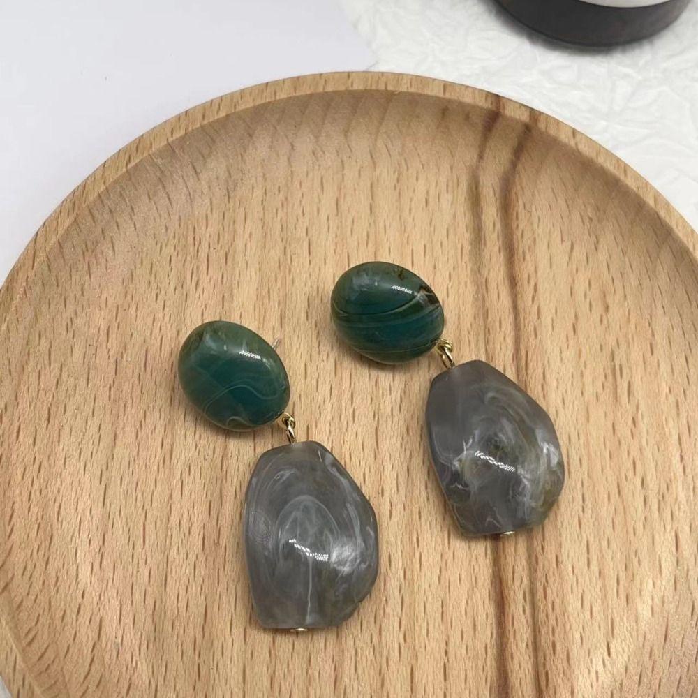 Mxbeauty Korea Ear Studs Grey White Pendant Bulat Elegan Indah Sederhana Tidak Teratur Drop Earrings