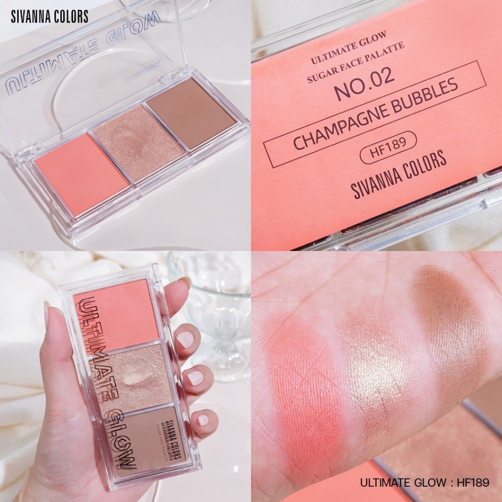 [PROMO] Sivanna Colors Ultimate Glow Sugar Face Palette | Blush On  Contour Highlighter 3 in 1 HF189 | BROWIT.ID