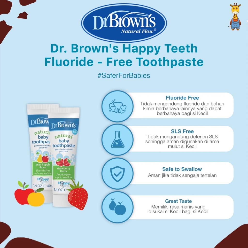 Dr. Brown's Happy Teeth Fluoride-Free Toothpaste / Pasta Gigi Anak / Odol Anak