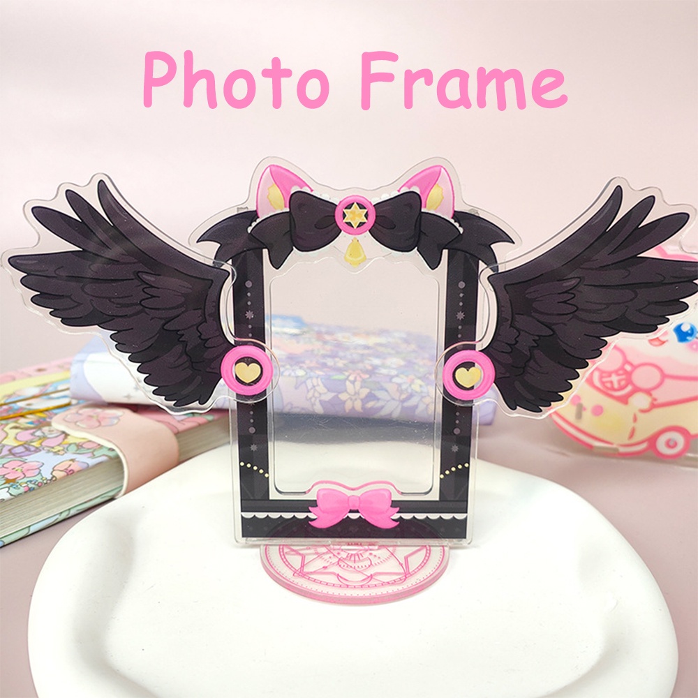 Bingkai Foto Malaikat Hitam 3inch Kpop Card Casing Pelindung Akrilik Idol Photocard Desktop Decor Frame Pajangan Penyimpanan Kartu