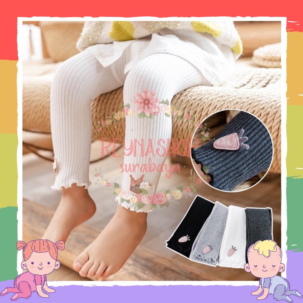 (LGU-LGV) LEGGING ANAK PEREMPUAN IMPORT KATUN KOMBINASI BERGARIS MOTIF MAHKOTA WORTEL