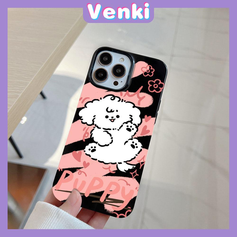 VENKI - For iPhone 11 iPhone Case Black Glossy TPU Soft Case Shockproof Protection Camera Cute Yellow Pink Dog Compatible with iPhone 14 13 Pro max 12 Pro Max xr xs max 7Plus 8Plus