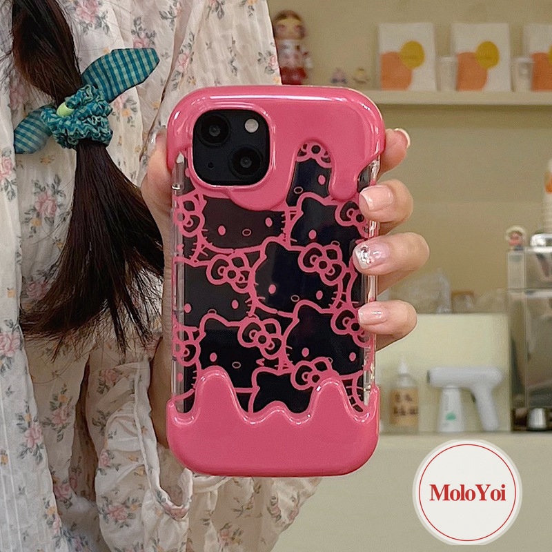 IPHONE Ins Korea Aesthetic Case Kompatibel Untuk Iphone8 7 Plus 11 12 13 14 Pro Max 8Plus 7Plus XR XS X Max SE 2020 Kartun Lucu Hello Kitty 3D Es Krim Lembut Silicon Penutup Belakang