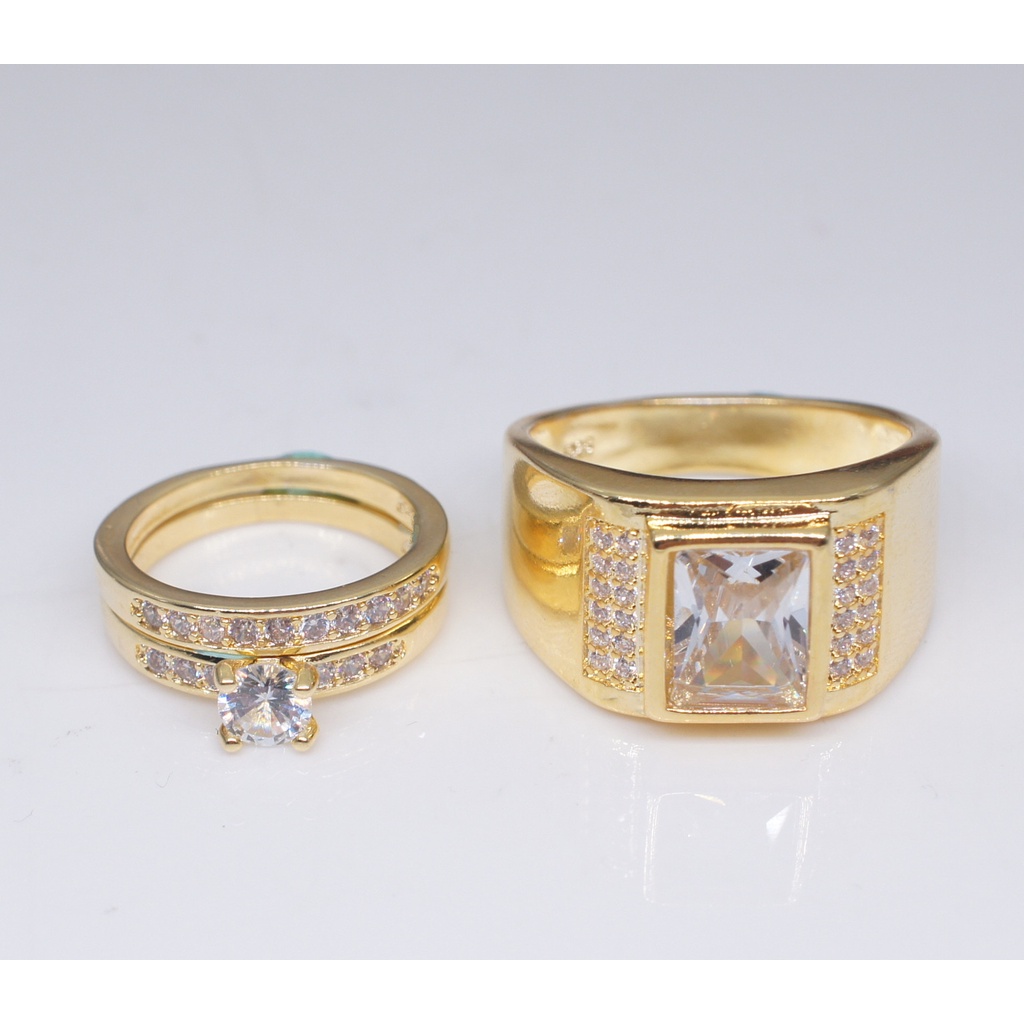 Goldkingdom Aksesoris Perhiasan Fashion Ready Stock Jual Panas Cincin Pasangan Berlapis Berlian Persegi, Zirkon Set Untuk Pria Dan Wanita