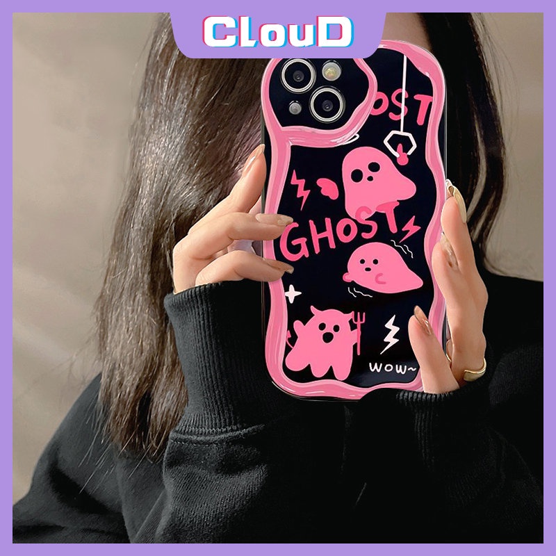 IPHONE Casing Ponsel Monster Kecil Hantu Lucu Imut Kompatibel Untuk Iphone7 8 6s 6plus11 13 12 14 Pro Max XR X XS Max SE 2020 Shockproof Glossy 3D Wavy Curved Edge Soft Tpu Cover