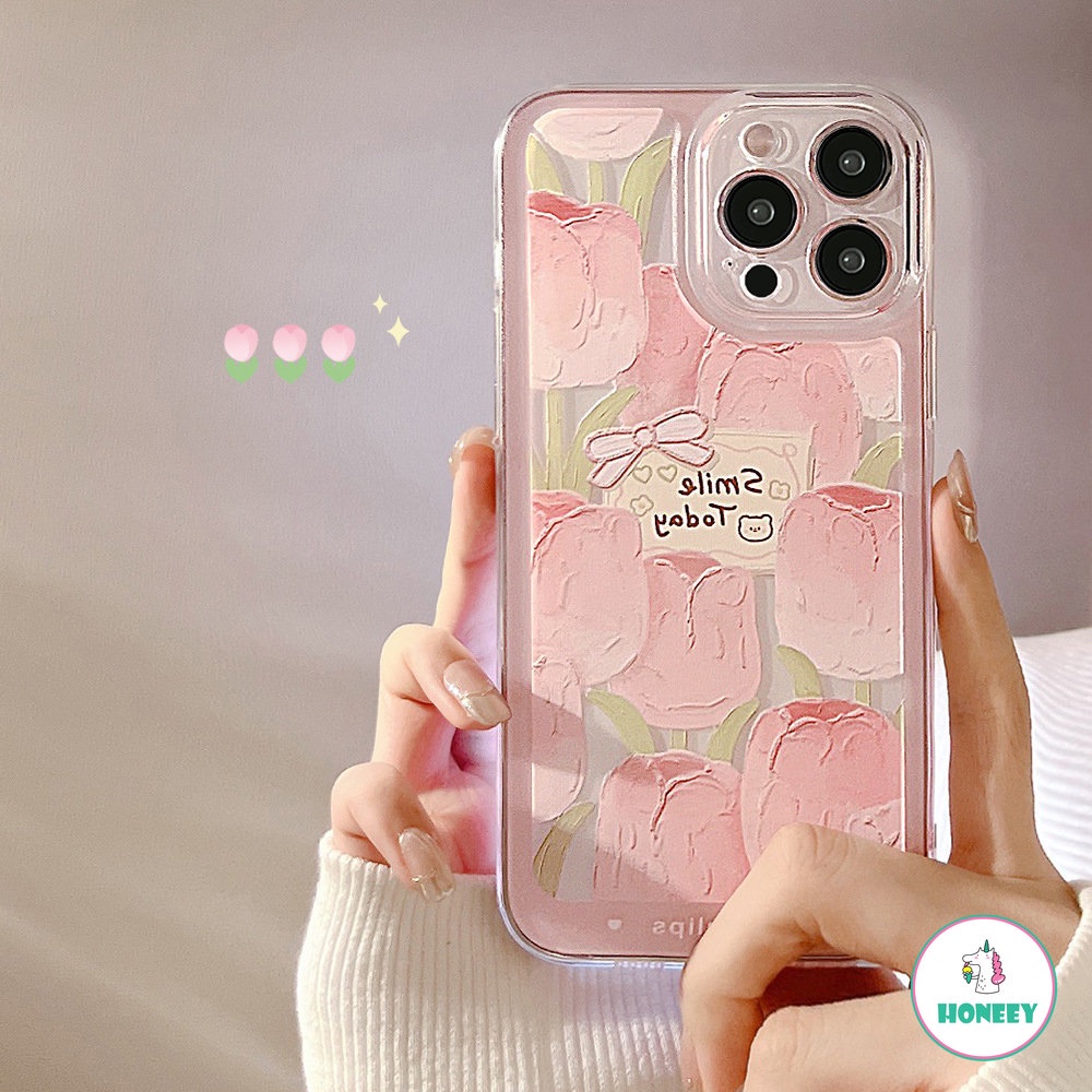 Untuk Iphone11 12 13 14 Pro Max Phone Case Sweet Fresh Transparan Lukisan Tulip Anti Jatuh Untuk iPhone Xr XXs Max7 8 Plus