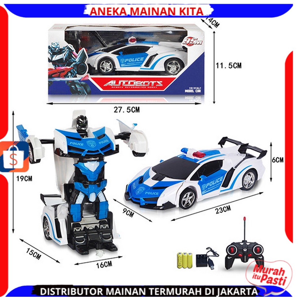 Mainan Mobil Remote Control Mobil Sport Car Robot Transform 1:18 Baterai Cas