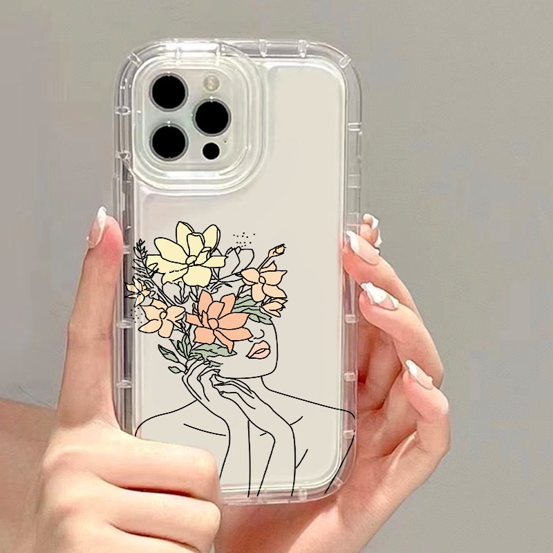 IPHONE Art Flower Girl Case Kompatibel Untuk Iphone7Plus8Plus6Plus11 14 13 12 Pro MAX XR X XS MAX SE Airbag Shockproof Cover