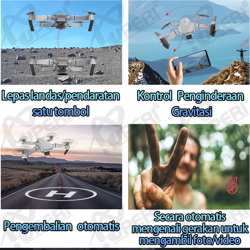 Smart Drone E88 /E68Pro 4k HD Camera Shoot Original Indoor Outdoor Drone Mini RC 4K HD Camera/(Dikirim Dari Jakarta)New Drone E68 Pro Mini RC 4K HD Camera Kamera WIFI FPV Fotografi Udara Helikopter Foldable Quadcopter Drone Kamera HD Posisi Visual