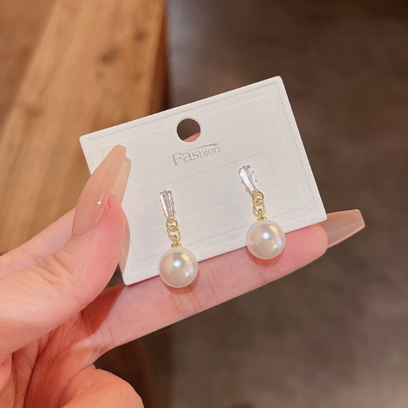 Ahellogirl S925 Perak Jarum Zirkon Geometris Anting-Anting Wanita Ins Trendi Cahaya Mewah Niche Mutiara Anting-Anting Bersih Merah Yang Sama Anting-Anting