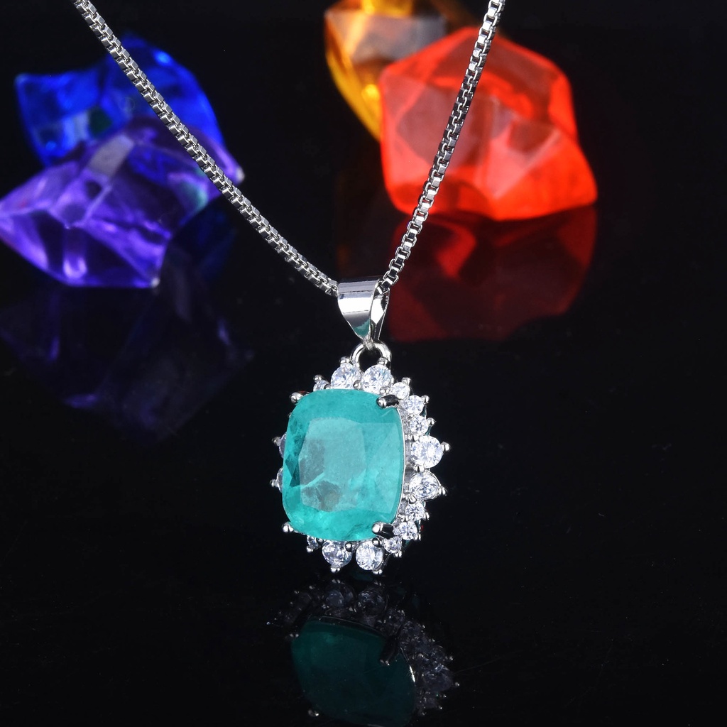 Goldkingdom Fashion Perhiasan Aksesoris Ready Stock Tasik Air Hijau Turmalin Paraiba Liontin Sederhana Kalung Wanita