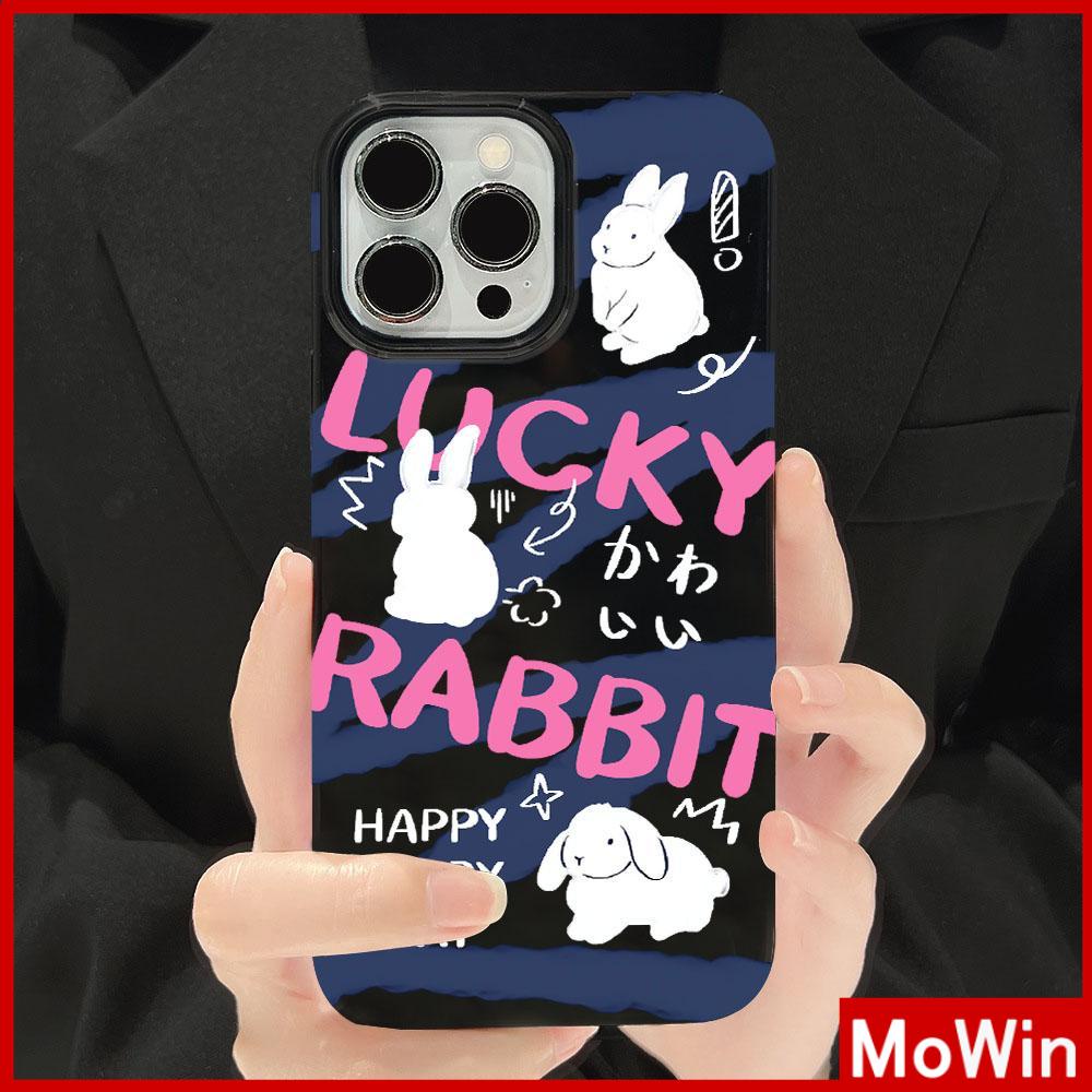 For iPhone 14 Pro Max iPhone Case Black Glossy TPU Soft Case Shockproof Protection Camera Cartoon Cute Rabbit Compatible with iPhone 13 Pro max 12 Pro Max 11 xr xs max 7Plus 8Plus